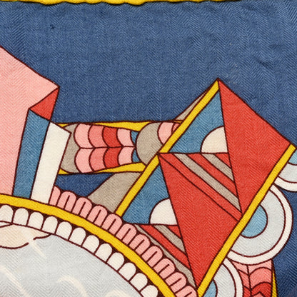 Hermes Cashmere Silk L'Ombrelle Magique Shawl 140 Bleu Jean Vieux Rose 13 of 13