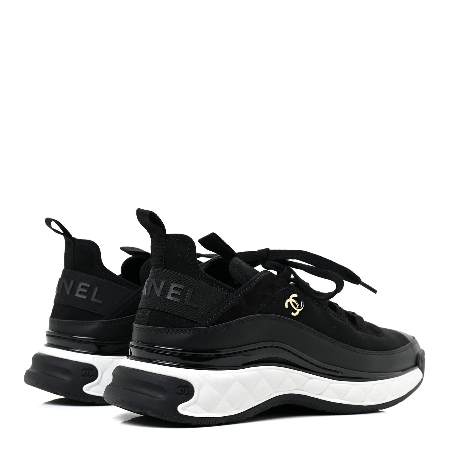 Velvet Calfskin Mixed Fibers CC Sneakers 40.5 Black