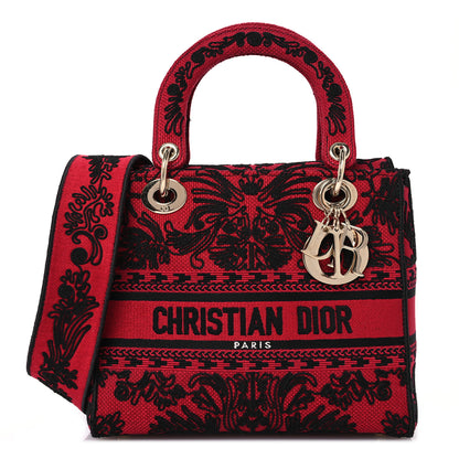 Christian Dior Canvas Embroidered Ornamental Cornely Medium Lady D-Lite Red Black 1 of 16