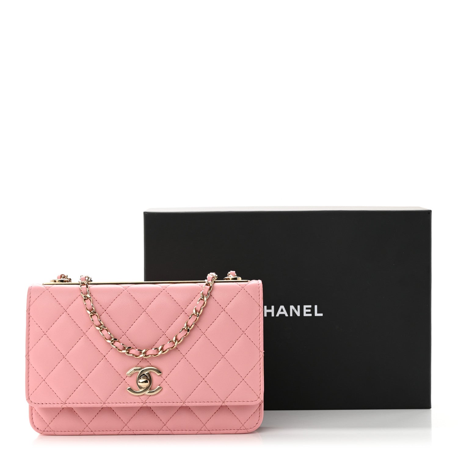 Chanel Lambskin Quilted Trendy CC Wallet On Chain WOC Pink 3 of 12