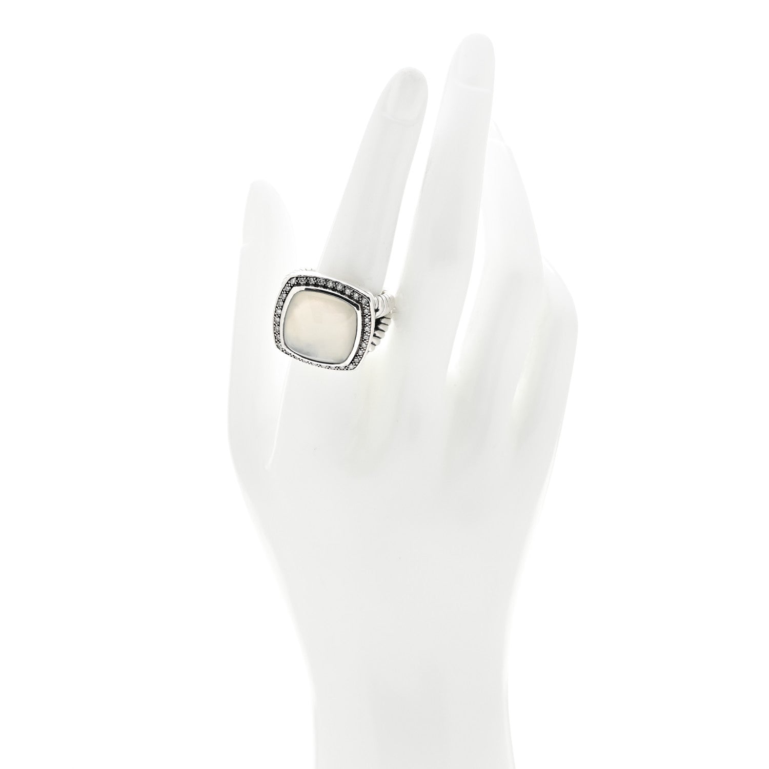 David Yurman Sterling Silver Diamond Mother of Pearl 17mm Albion Ring 60 9 2 of 6