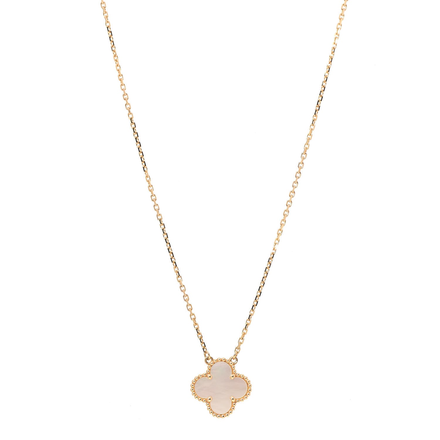 Van Cleef & Arpels 18K Yellow Gold Mother of Pearl Vintage Alhambra Pendant Necklace 1 of 6