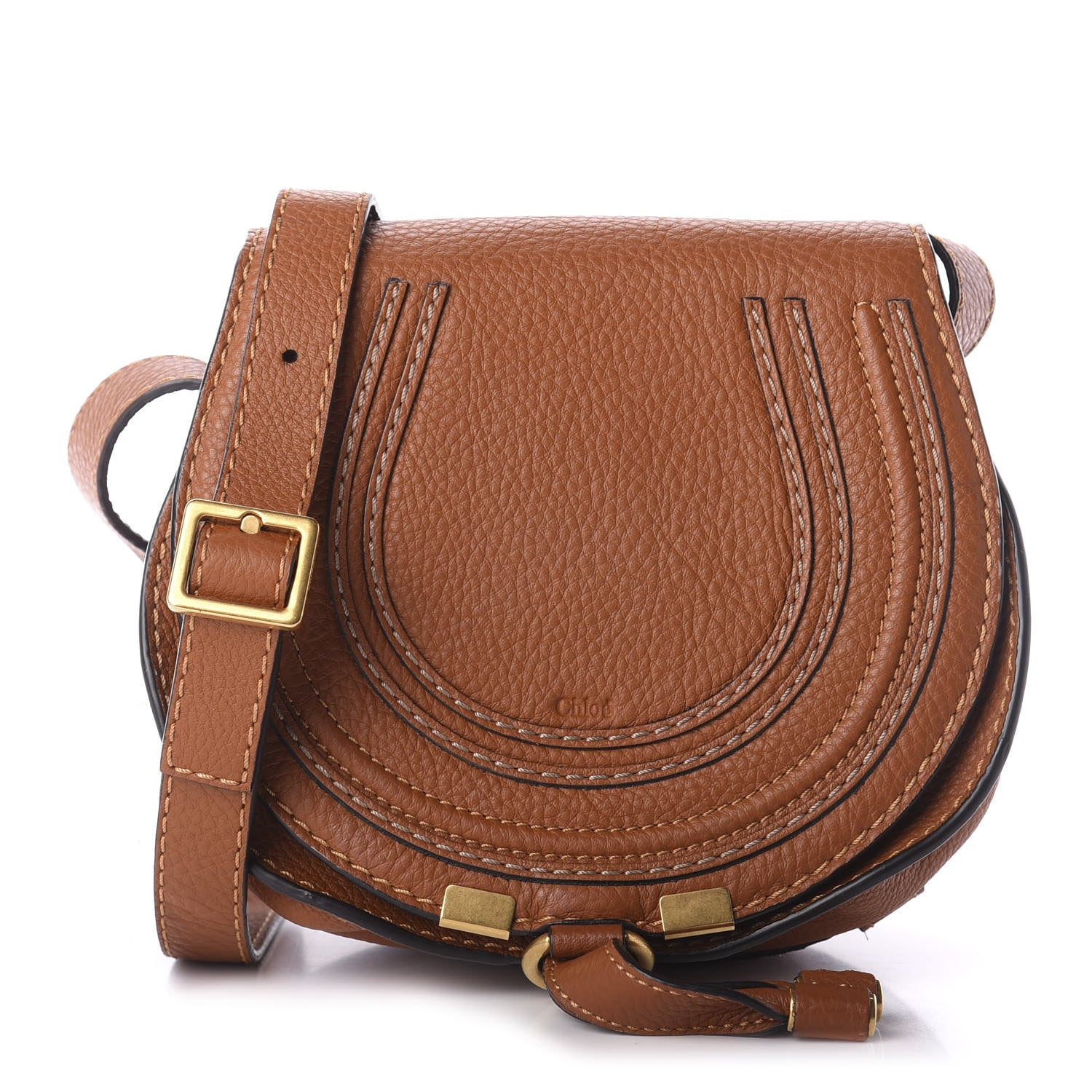 Chloe Calfskin Mini Marcie Round Crossbody Bag Tan 1 of 10