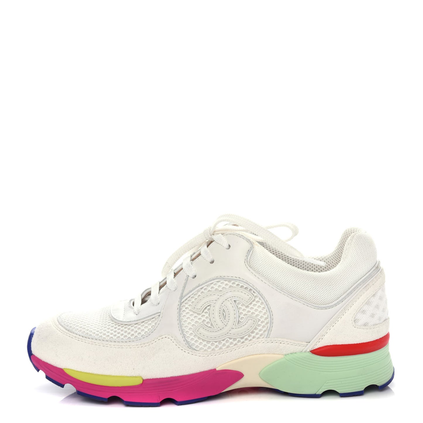 Suede Calfskin CC Sneakers 37 White Pink Green