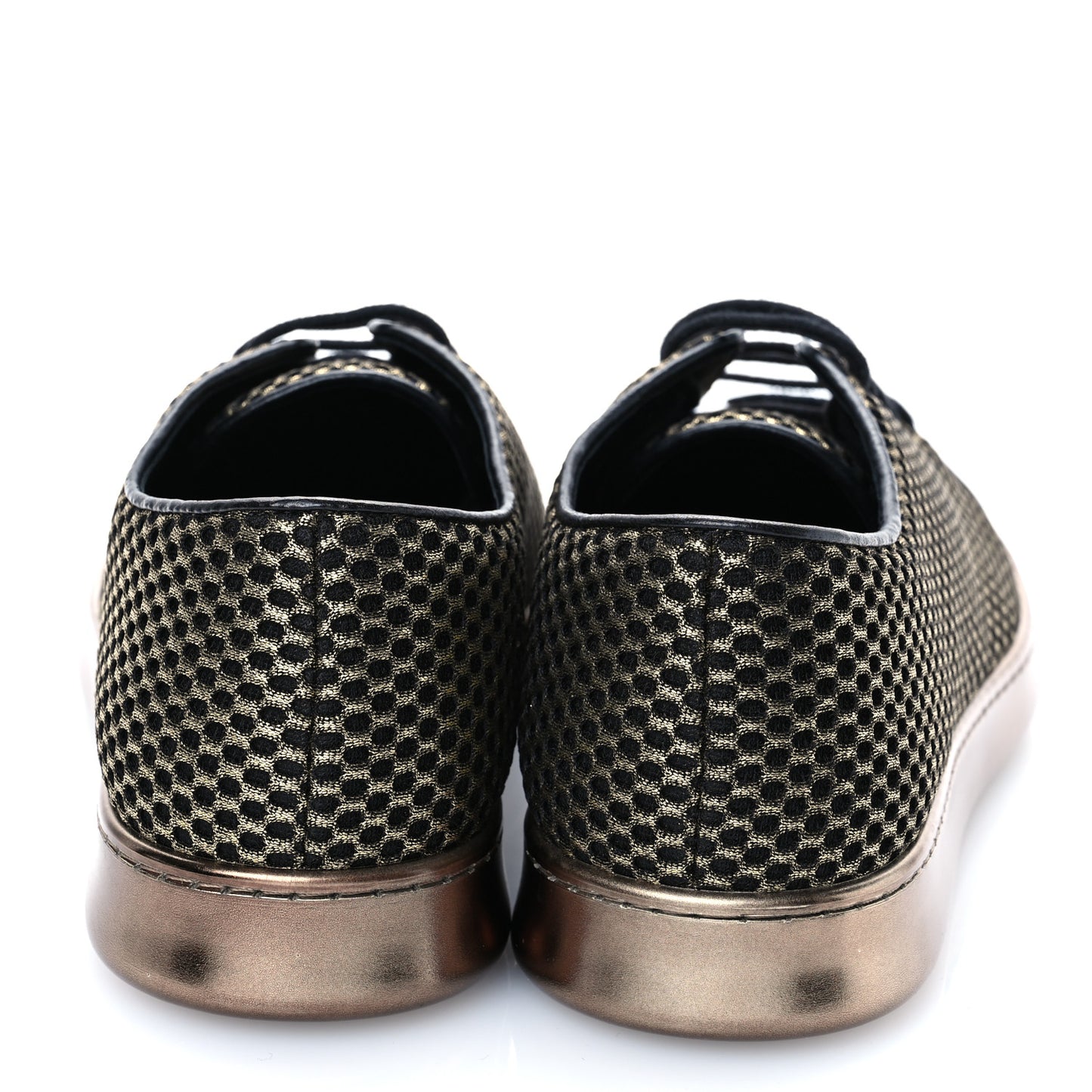 Fabric Mesh Lambskin Low Top Sneakers 39.5 Gold Black