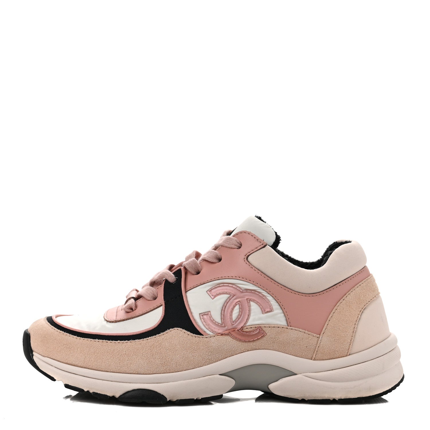 Chanel Nylon Lambskin Suede Calfskin CC Sneakers 39 Pink White Black 1 of 8