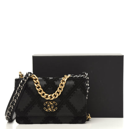 Chanel Calfskin Crochet 19 Wallet On Chain WOC Black 13 of 13