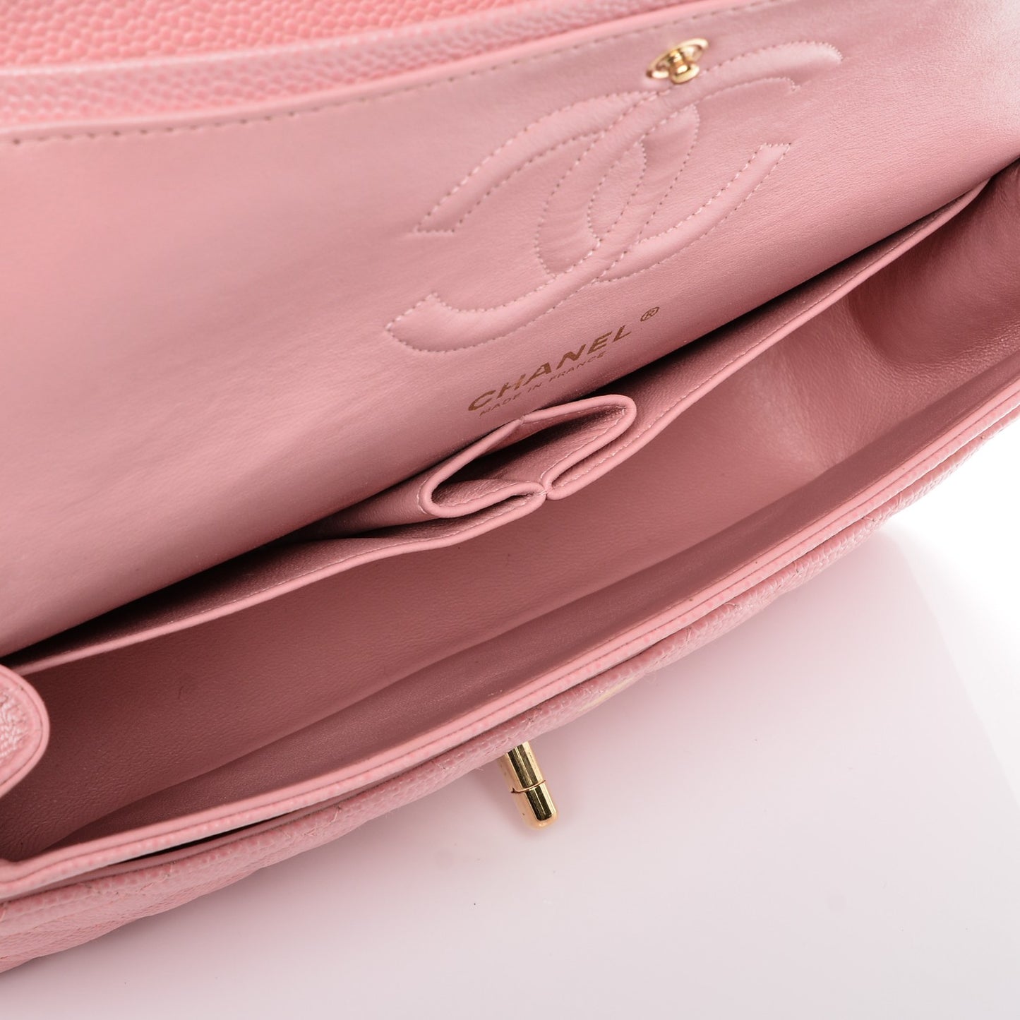 Caviar Quilted Medium Double Flap Pink