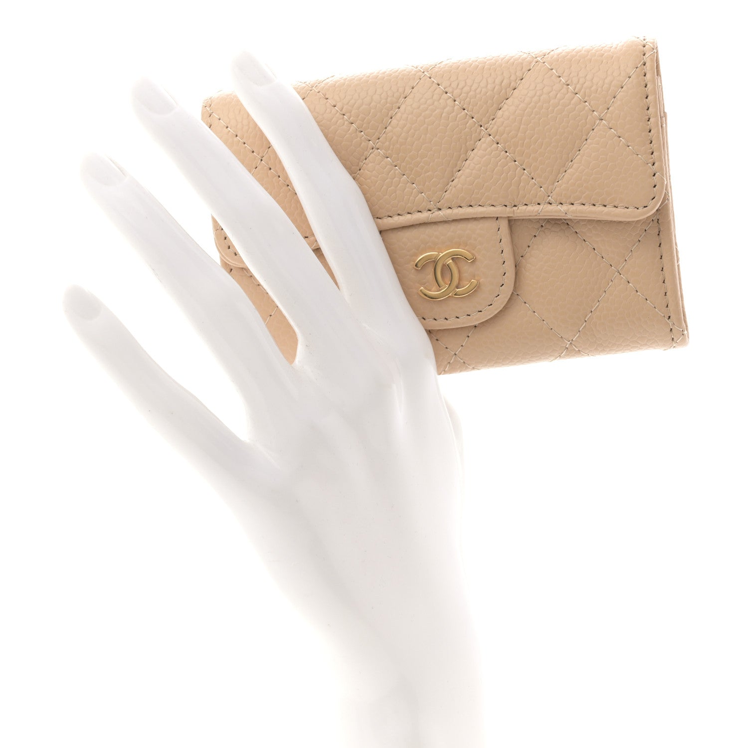 Chanel Caviar Quilted Flap Card Holder Wallet Beige 2 of 9