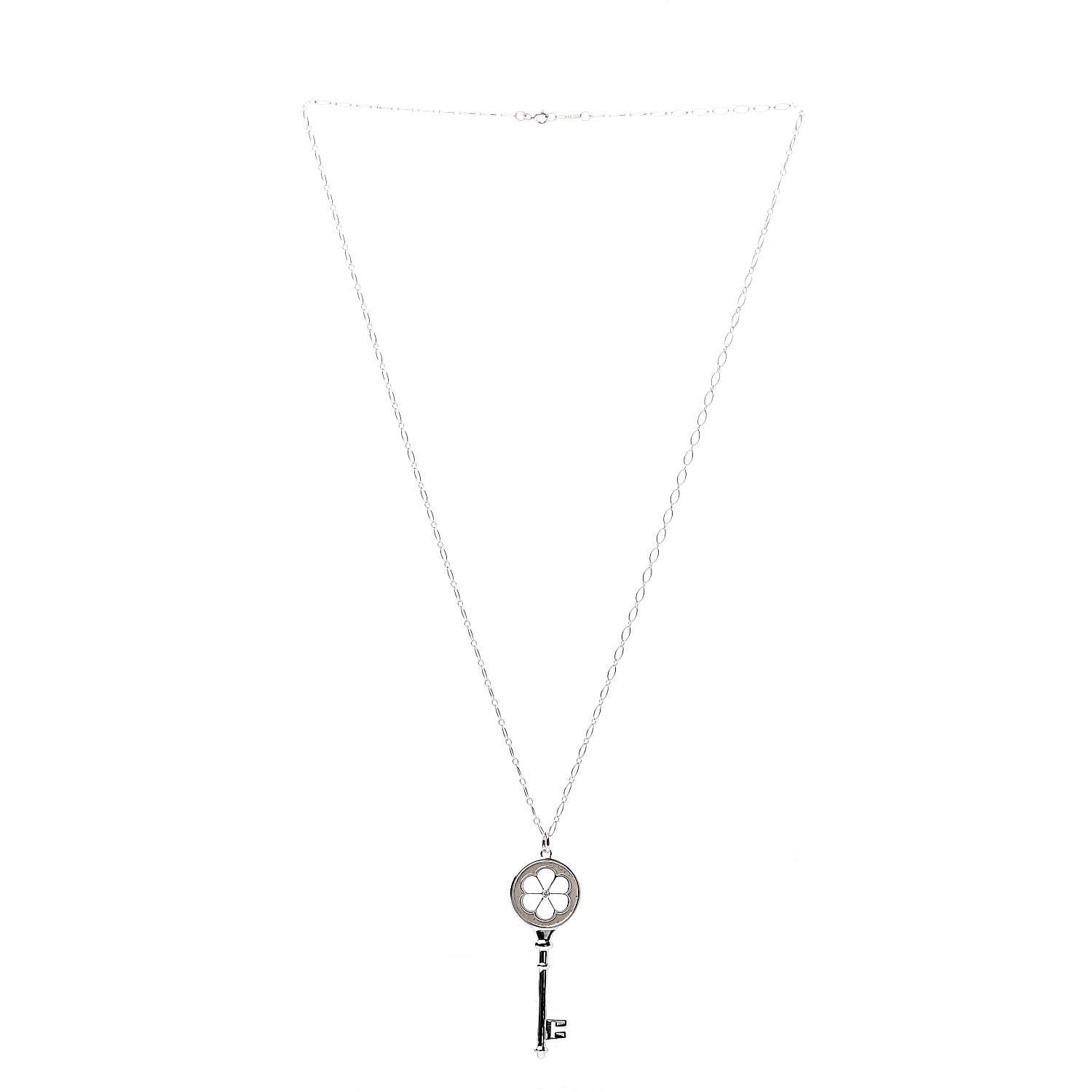 Tiffany Sterling Silver Diamond Blossom Key Pendant Link Necklace 3 of 6