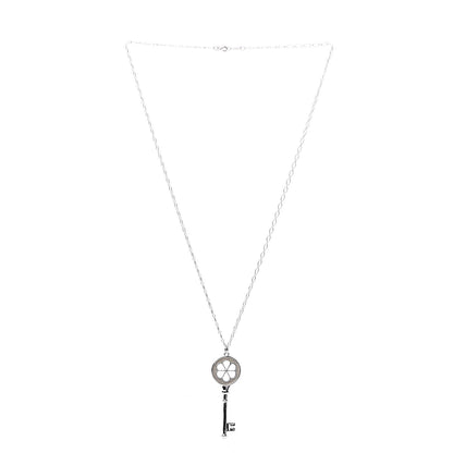 Tiffany Sterling Silver Diamond Blossom Key Pendant Link Necklace 3 of 6
