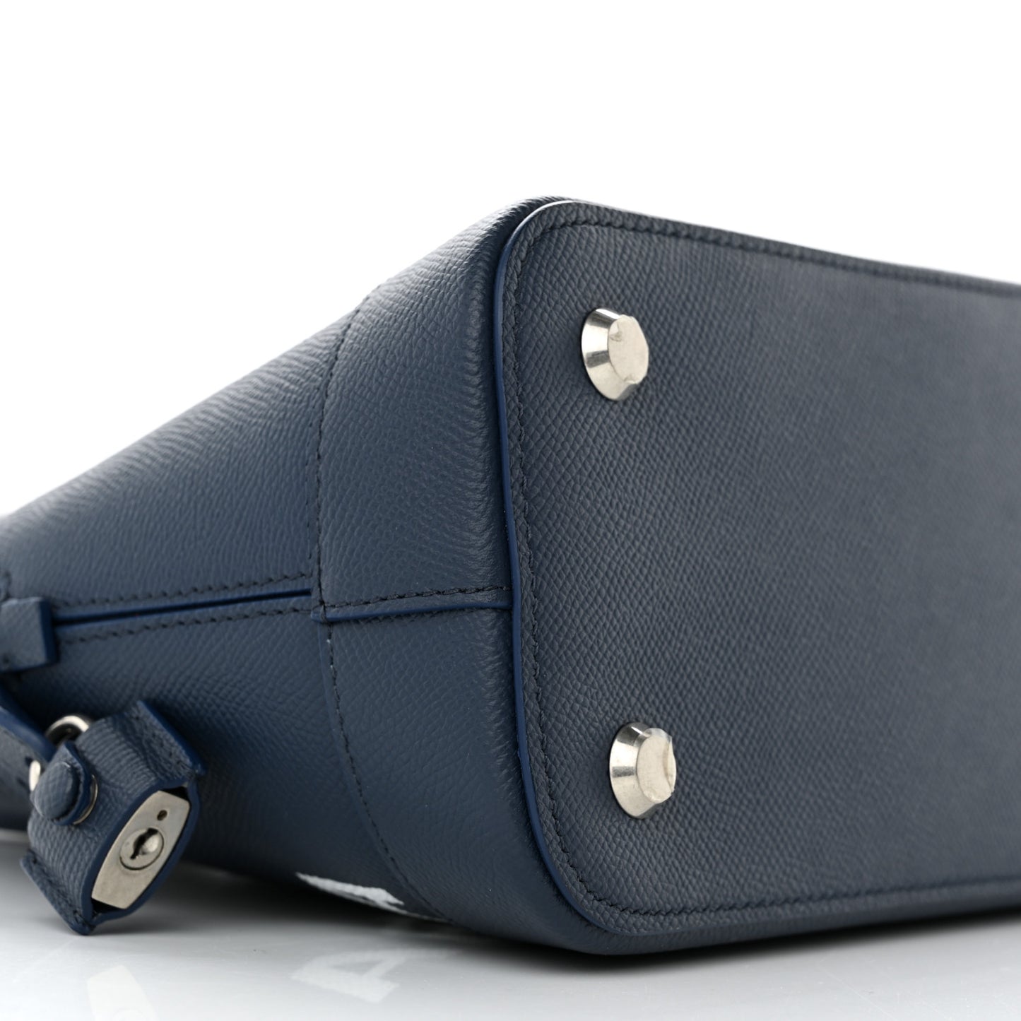 Signature Grained Calfskin Logo S Ville Top Handle Bag Bleu Canopee White
