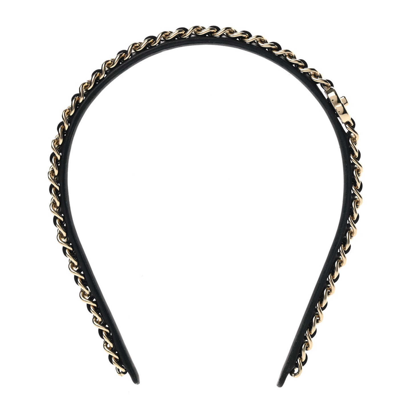 Metal Lambskin CC Turnlock Chain Headband Gold Black