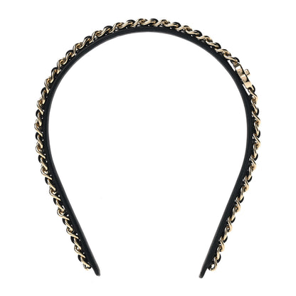 Chanel Metal Lambskin CC Turnlock Chain Headband Gold Black 1 of 6