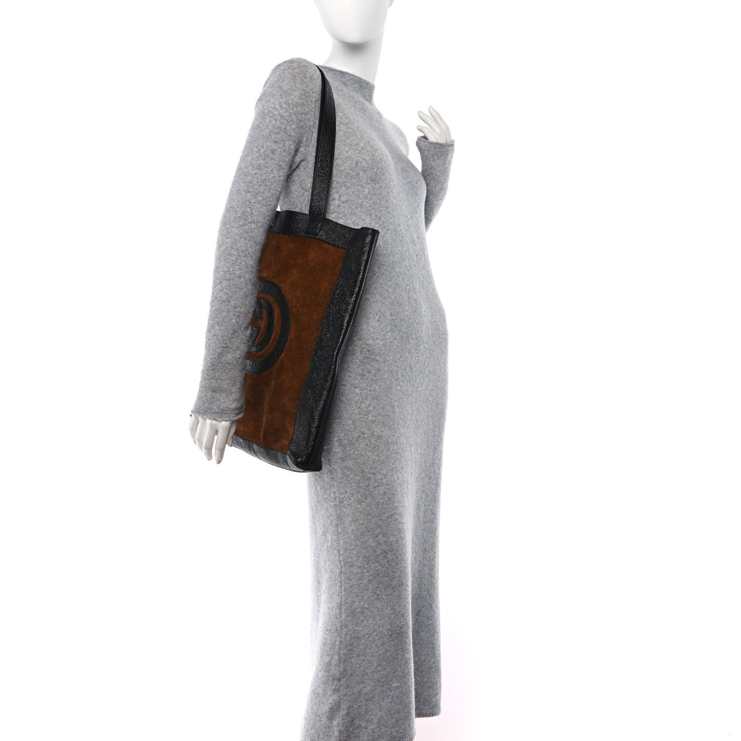 Suede Large Ophidia Vertical Shopping Tote Chestnut