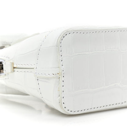 Balenciaga Calfskin Logo Crocodile Embossed Mini Ville Top Handle Bag White Black 10 of 13