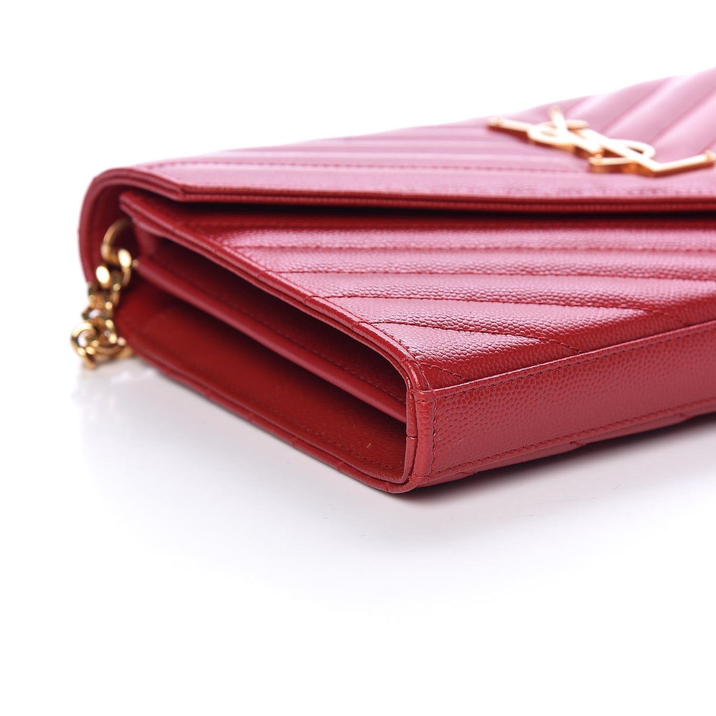 Grain De Poudre Matelasse Chevron Monogram Chain Wallet Red