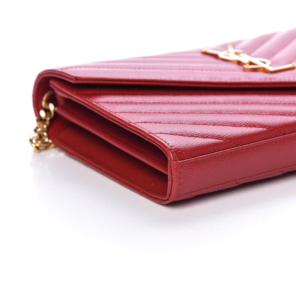 Saint Laurent Grain De Poudre Matelasse Chevron Monogram Chain Wallet Red 8 of 9
