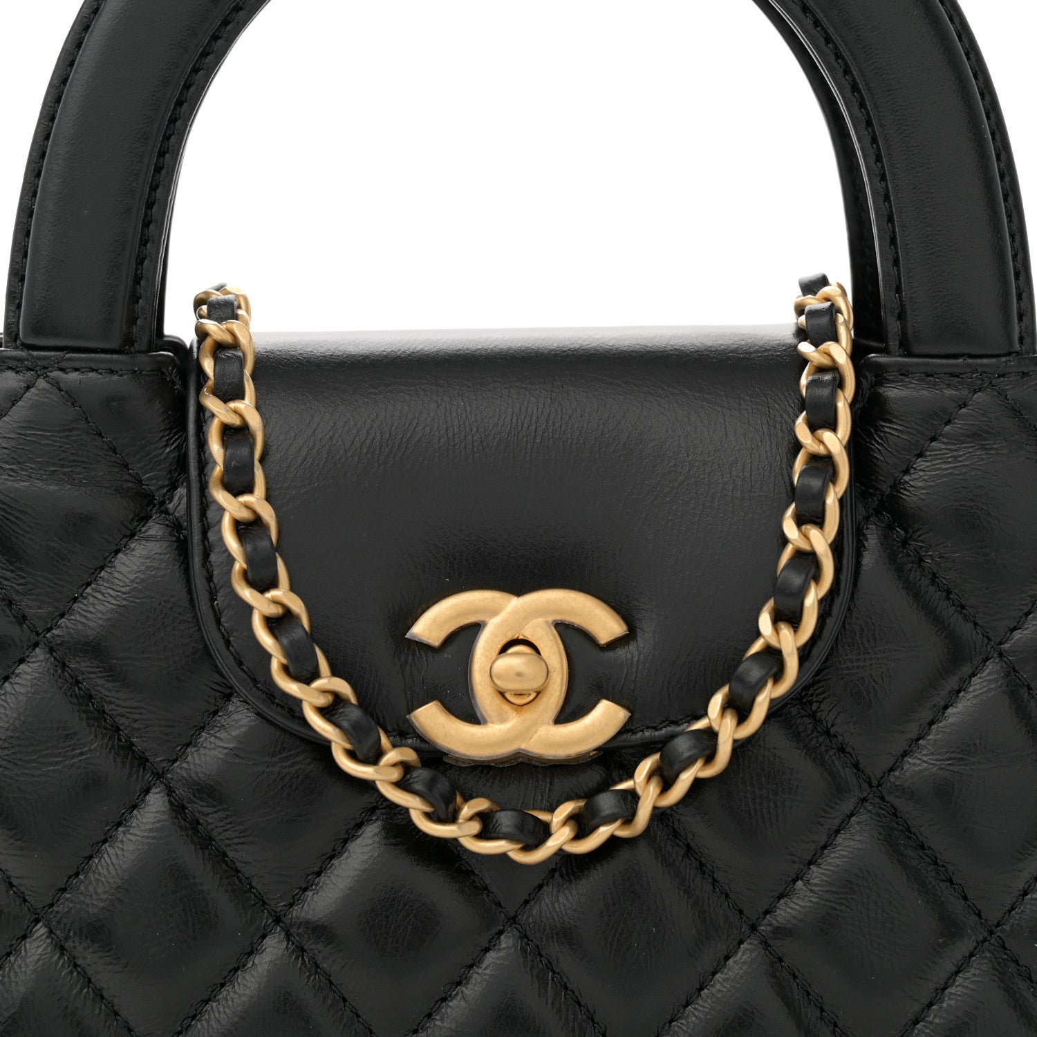 Chanel Shiny Aged Calfskin Quilted Nano Kelly Shopper Black 8 of 11