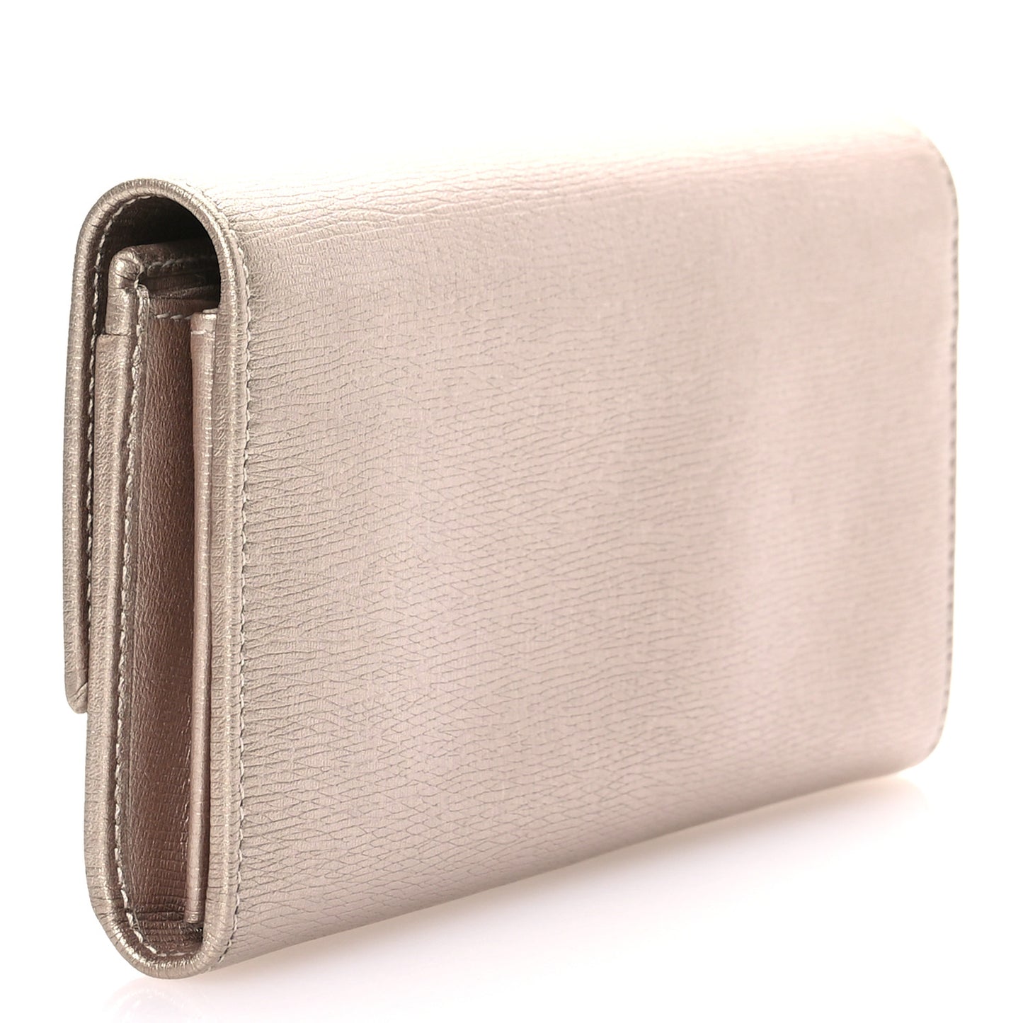 Shangai Calfskin Lovely Heart Continental Wallet Metallic Beige