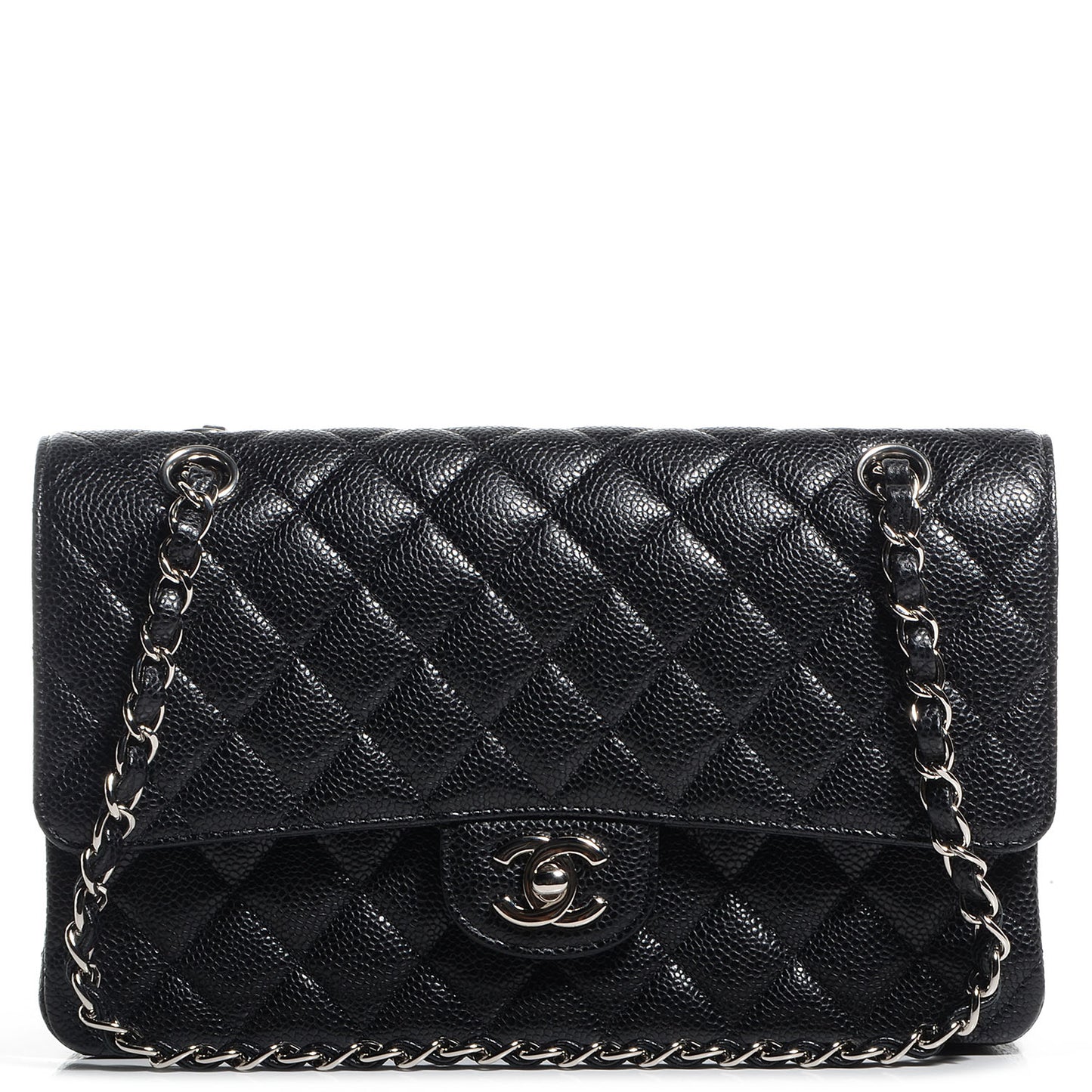 Caviar Quilted Medium Double Flap Black
