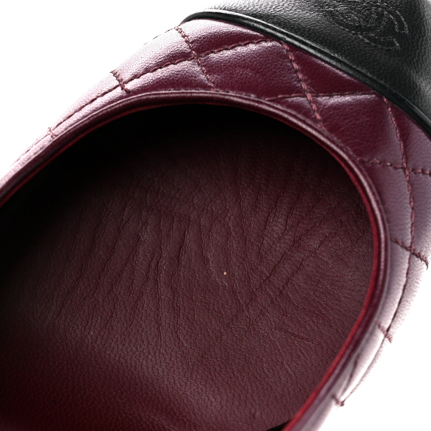 Lambskin Quilted CC Cap Toe Pumps 36 Burgundy Black
