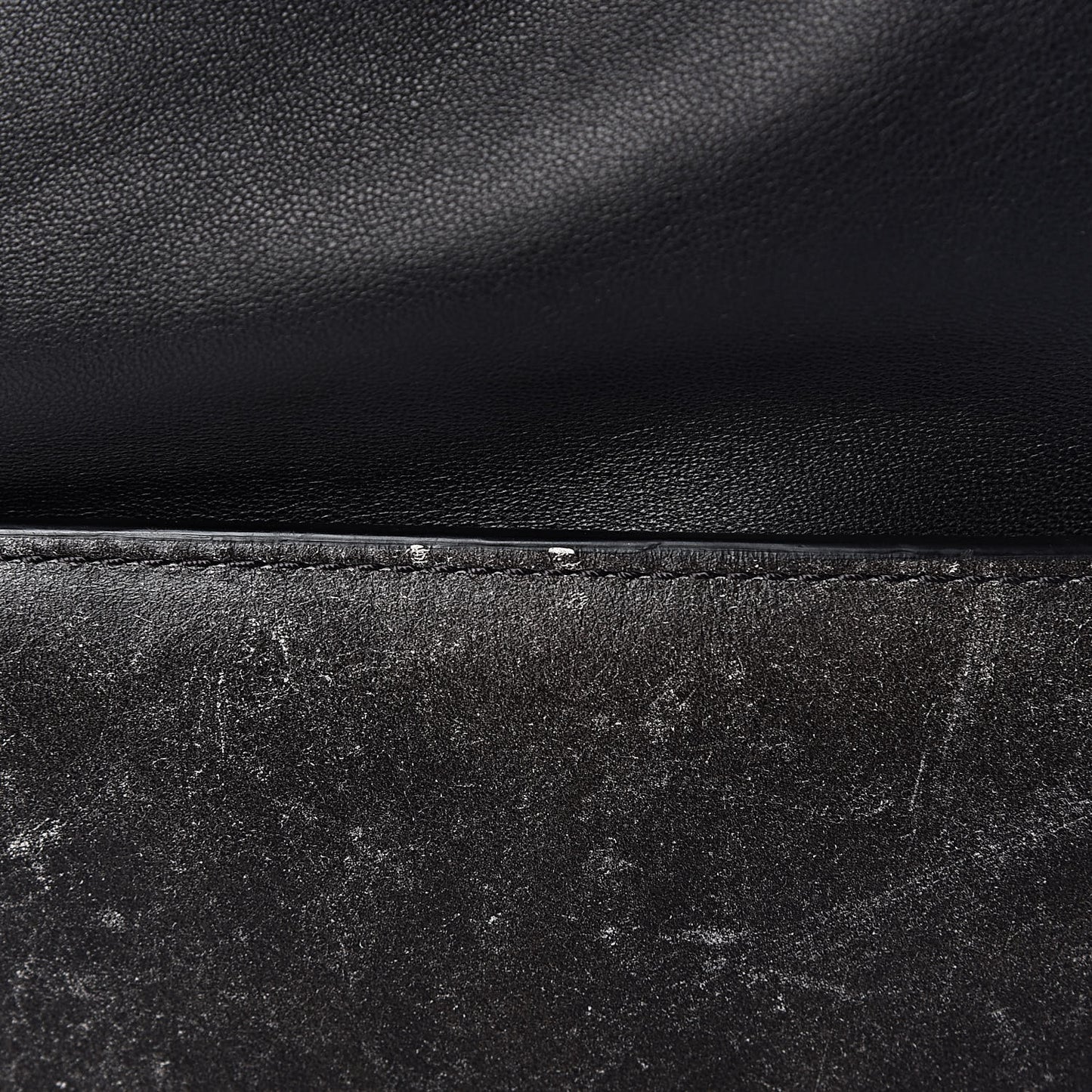 Distressed Calfskin Flat Drawstring Bucket Black