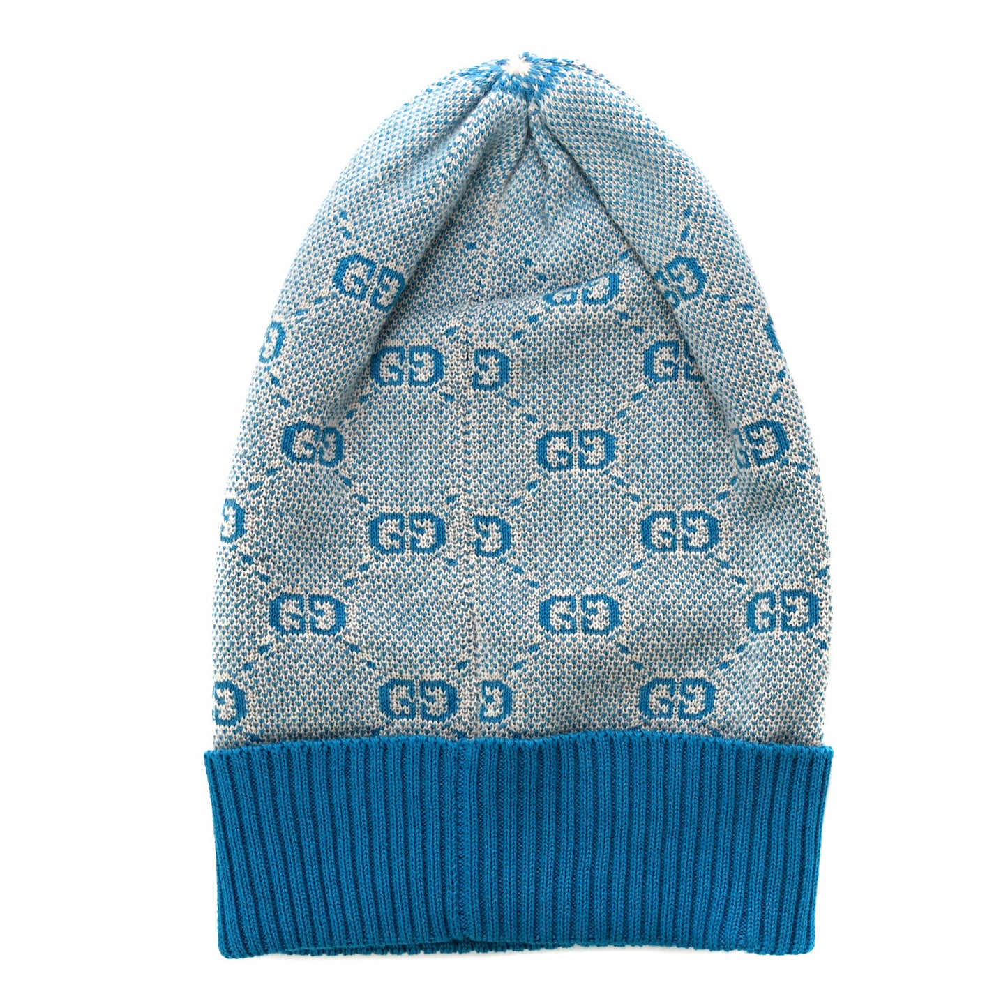 Wool Cotton GG Monogram Piquarfino Beanie Hat Petroleum Blue Ivory
