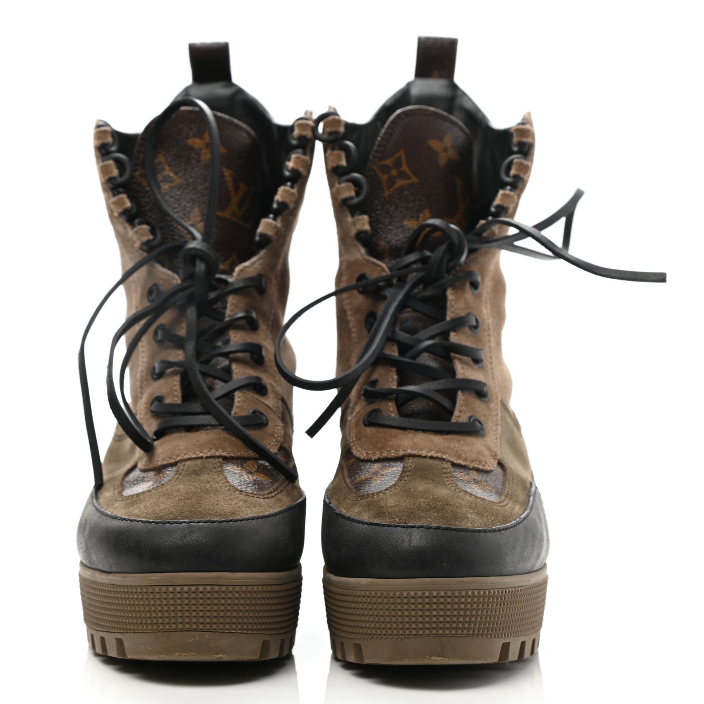 Suede Calfskin Monogram Laureate Platform Desert Boots 40 Taupe