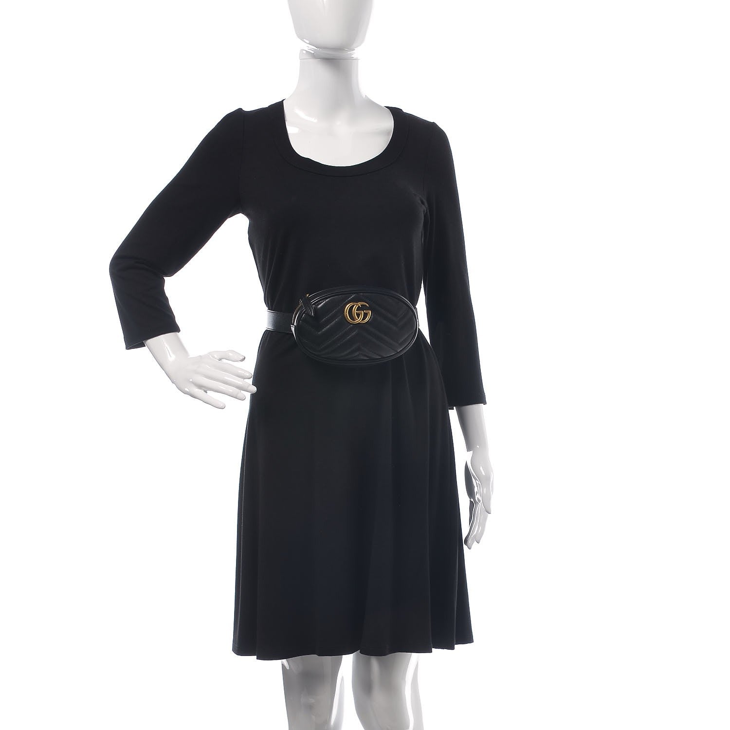 Gucci Calfskin Matelasse GG Marmont Belt Bag 105 42 Black 2 of 7