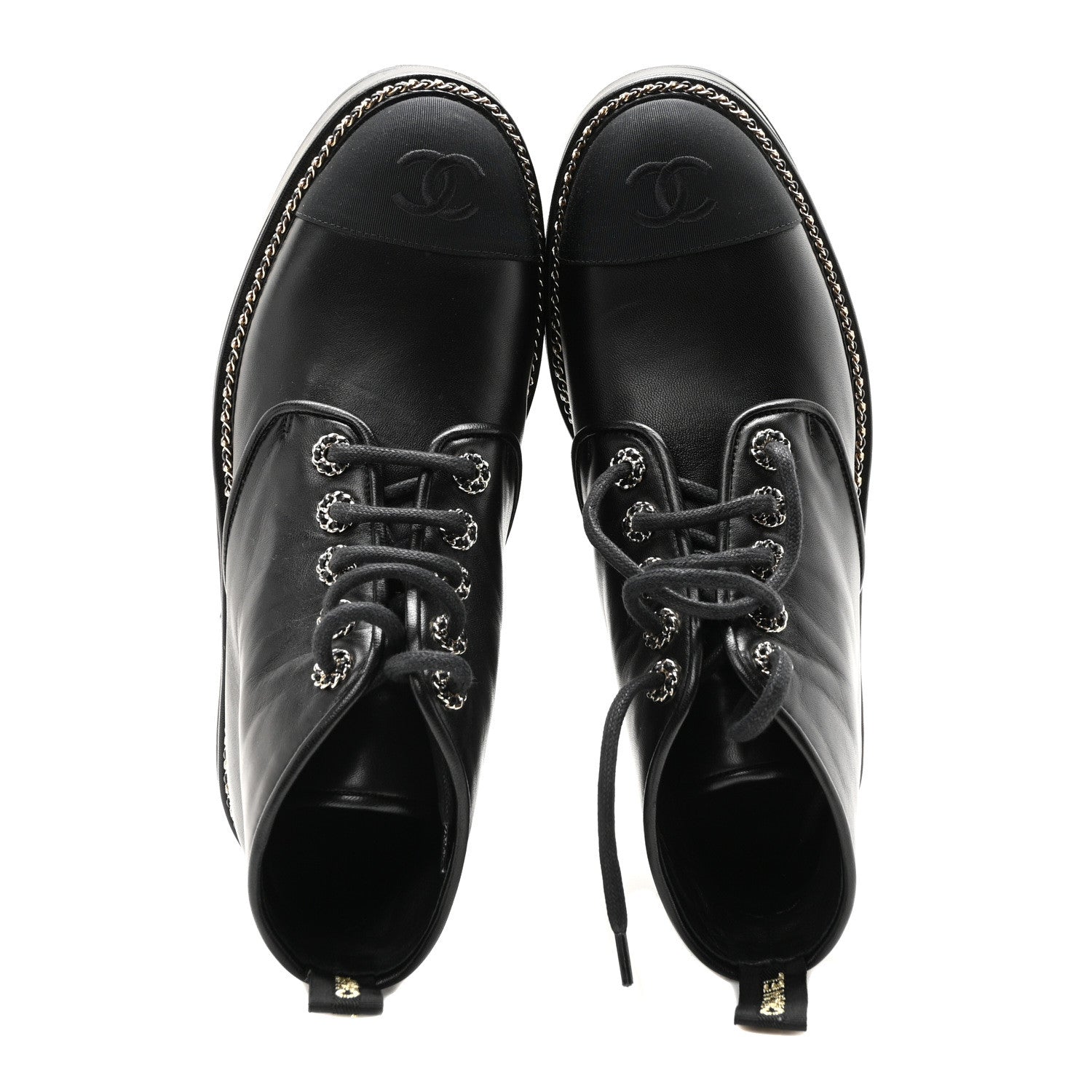 Chanel Calfskin Grosgrain Chain Lace Up CC Short Boots 40 Black 2 of 9