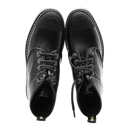 Chanel Calfskin Grosgrain Chain Lace Up CC Short Boots 40 Black 2 of 9