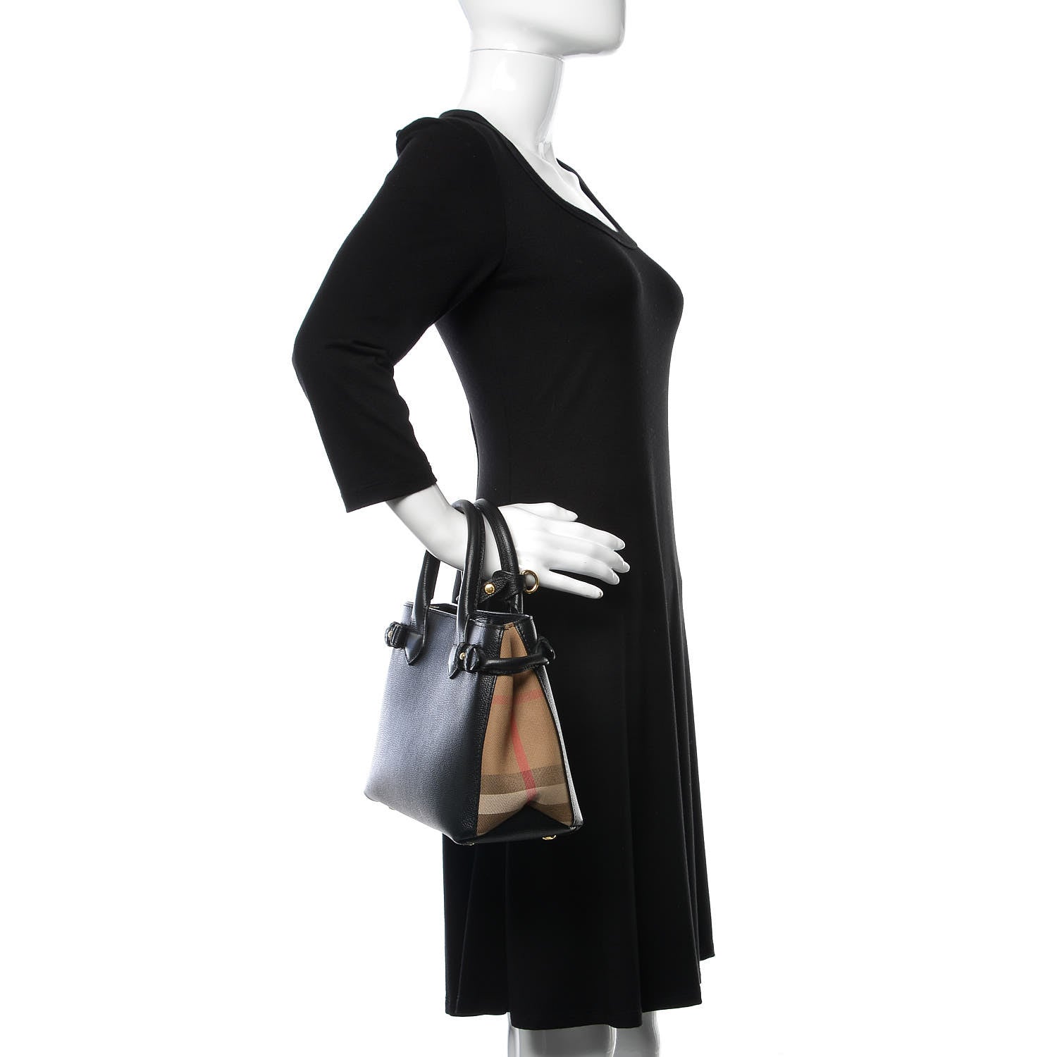 Burberry Grainy Calfskin House Check Small Banner Tote Black 2 of 9