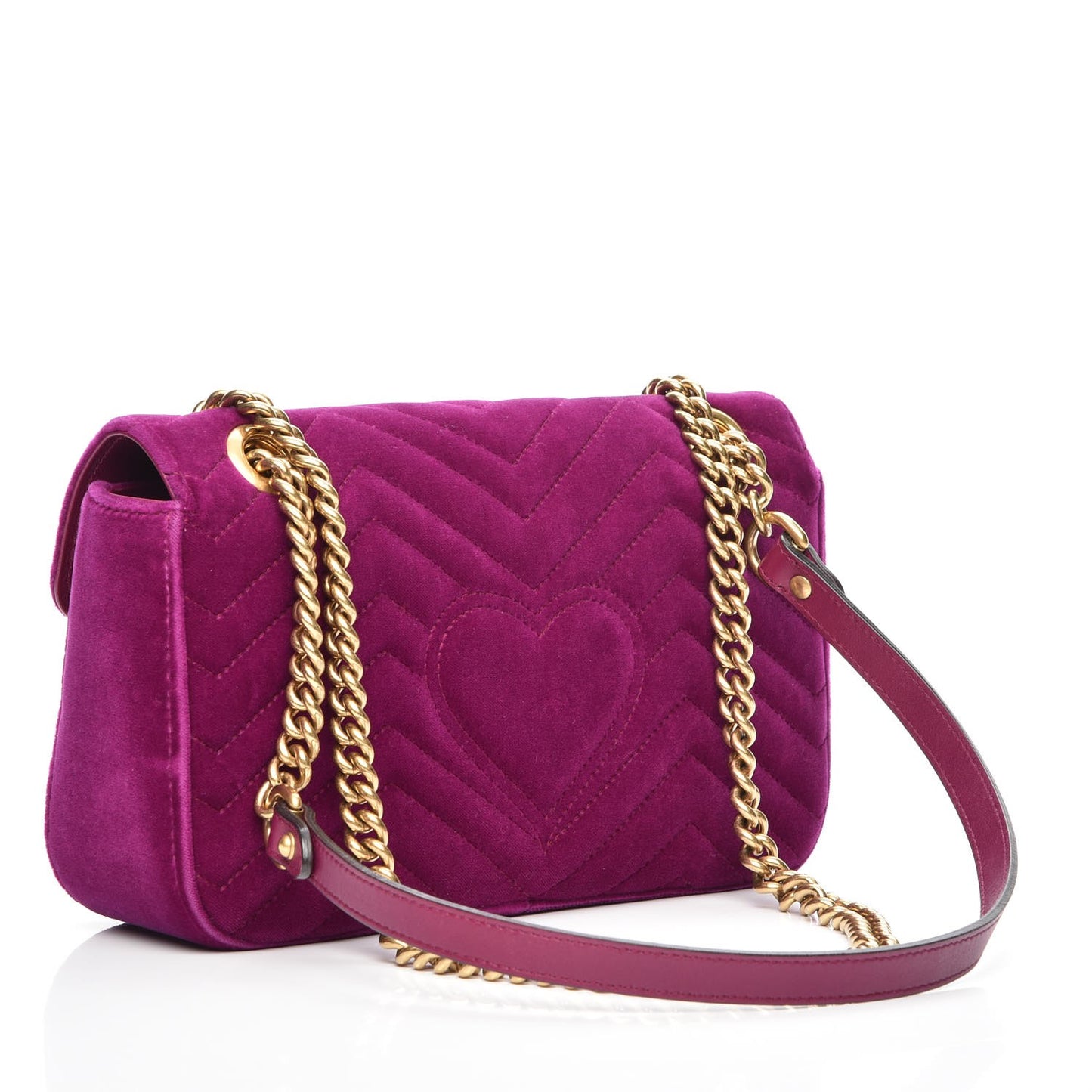 Velvet Matelasse Small GG Marmont Shoulder Bag Fuchsia Violet Cyclamen