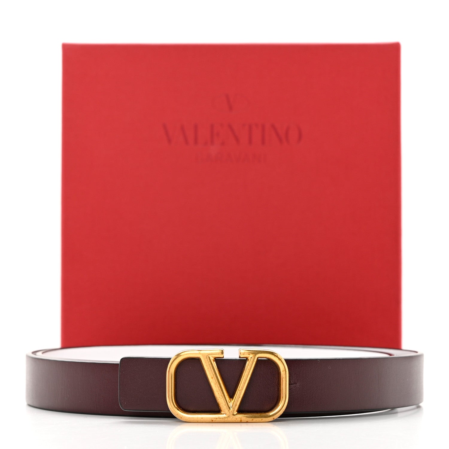 Valentino Garavani Glossy Calfskin VLogo Reversible 40mm Belt 75/30 Rubino White 10 of 10