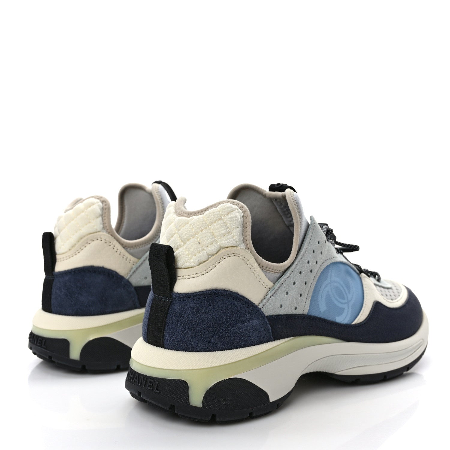 Chanel Fabric Suede Calfskin Mesh Womens CC Sneakers 39.5 Black Blue Ivory 4 of 9