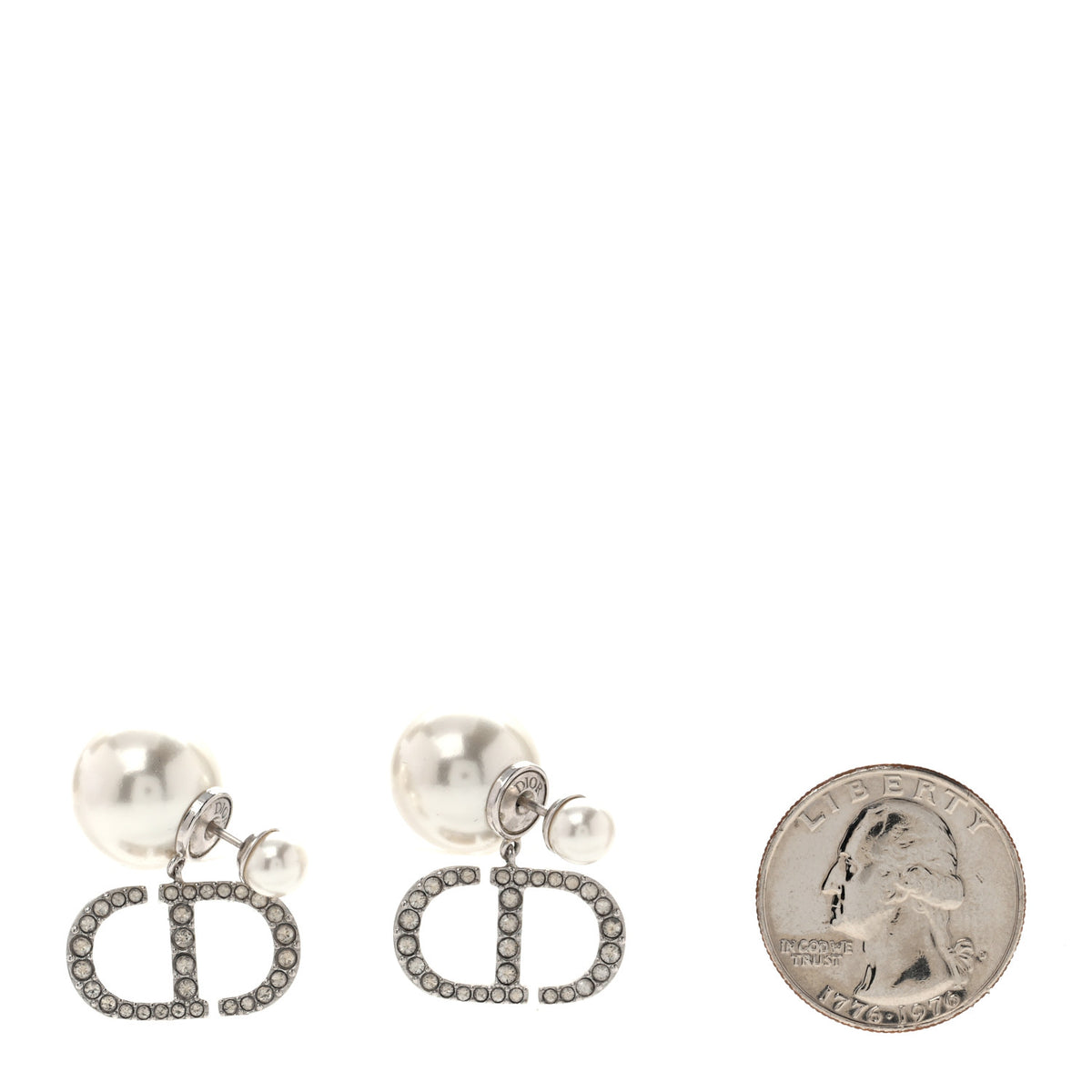 Christian Dior Pearl Crystal Tribal CD Drop Earrings Silver 2 of 5