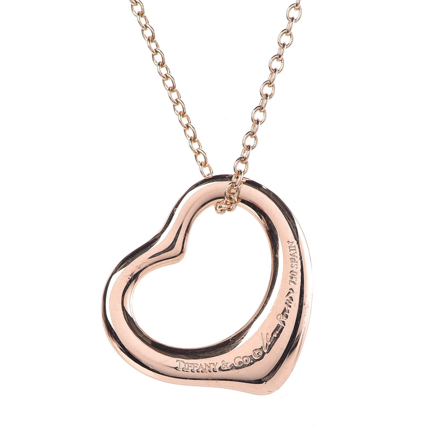 18K Yellow Gold 16mm Elsa Peretti Open Heart Pendant Necklace