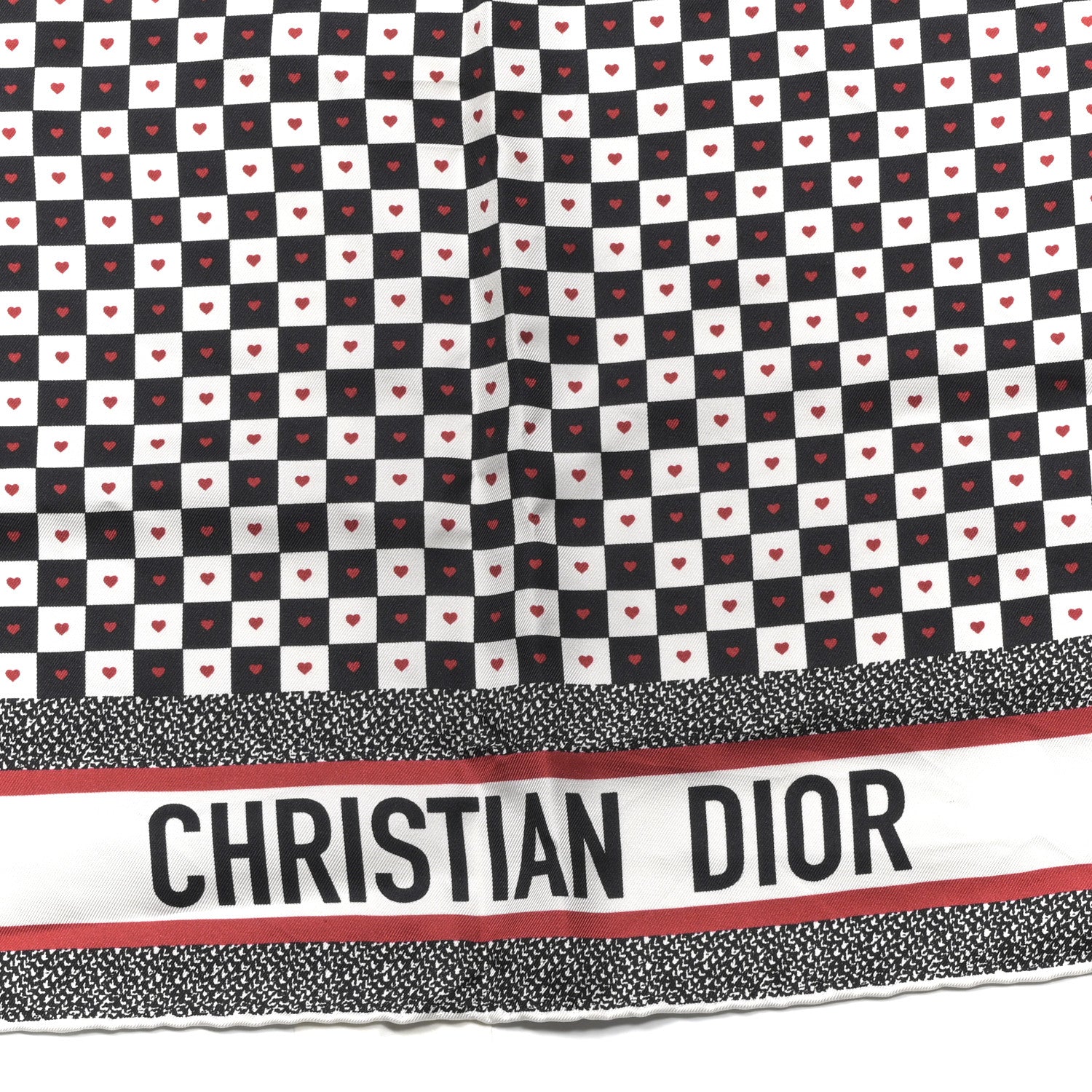 Dior チェック柄 フリンジ付きスカーフ Christian Dior Silk Checkered DiorAmour Square Scarf White Red