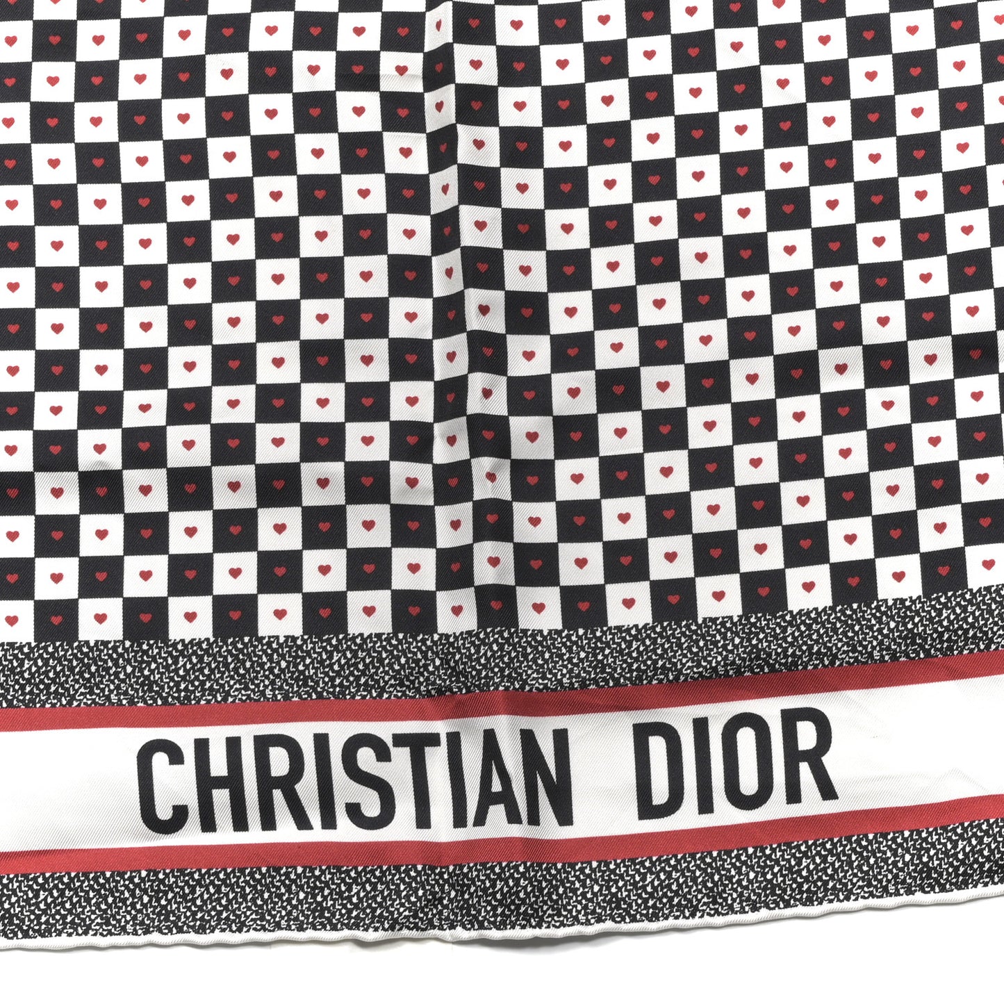 Silk Checkered DiorAmour Square Scarf White Red Black