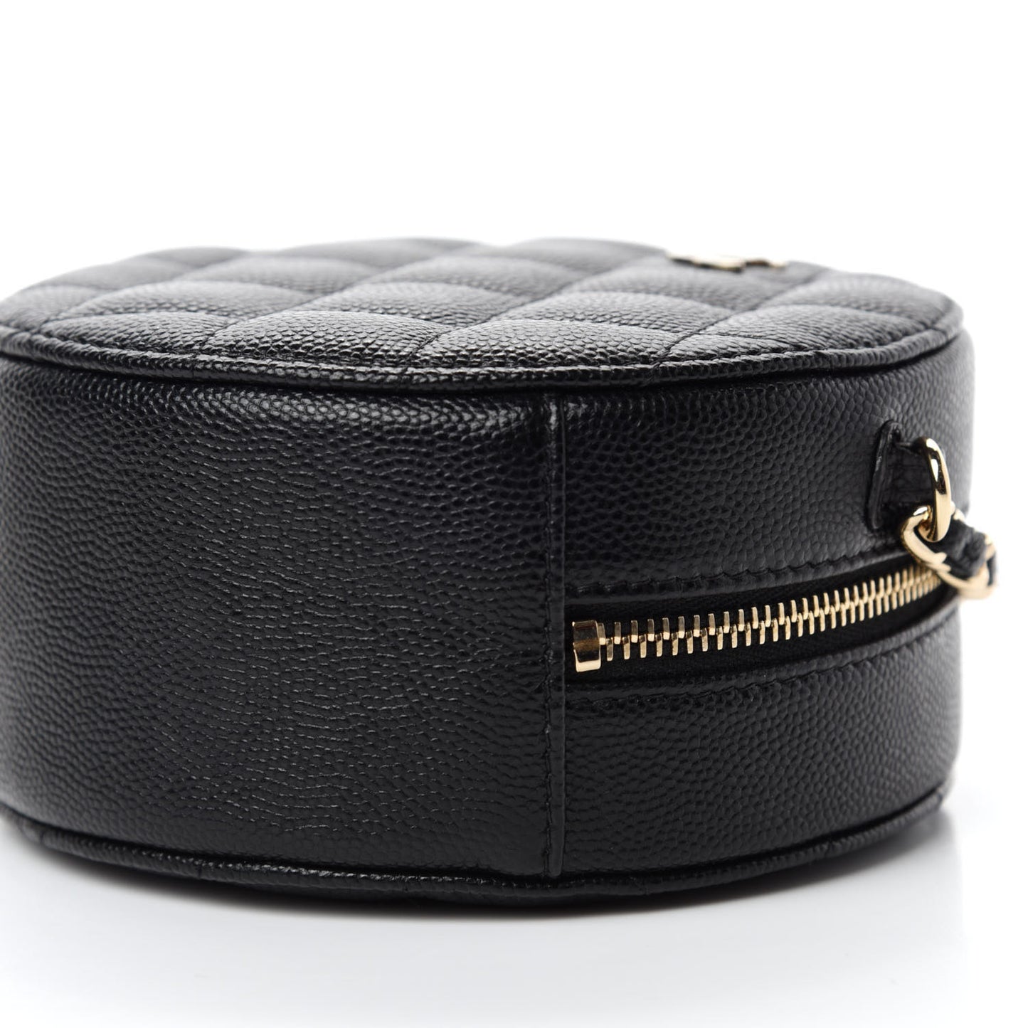Caviar Quilted Round Clutch With Chain Black