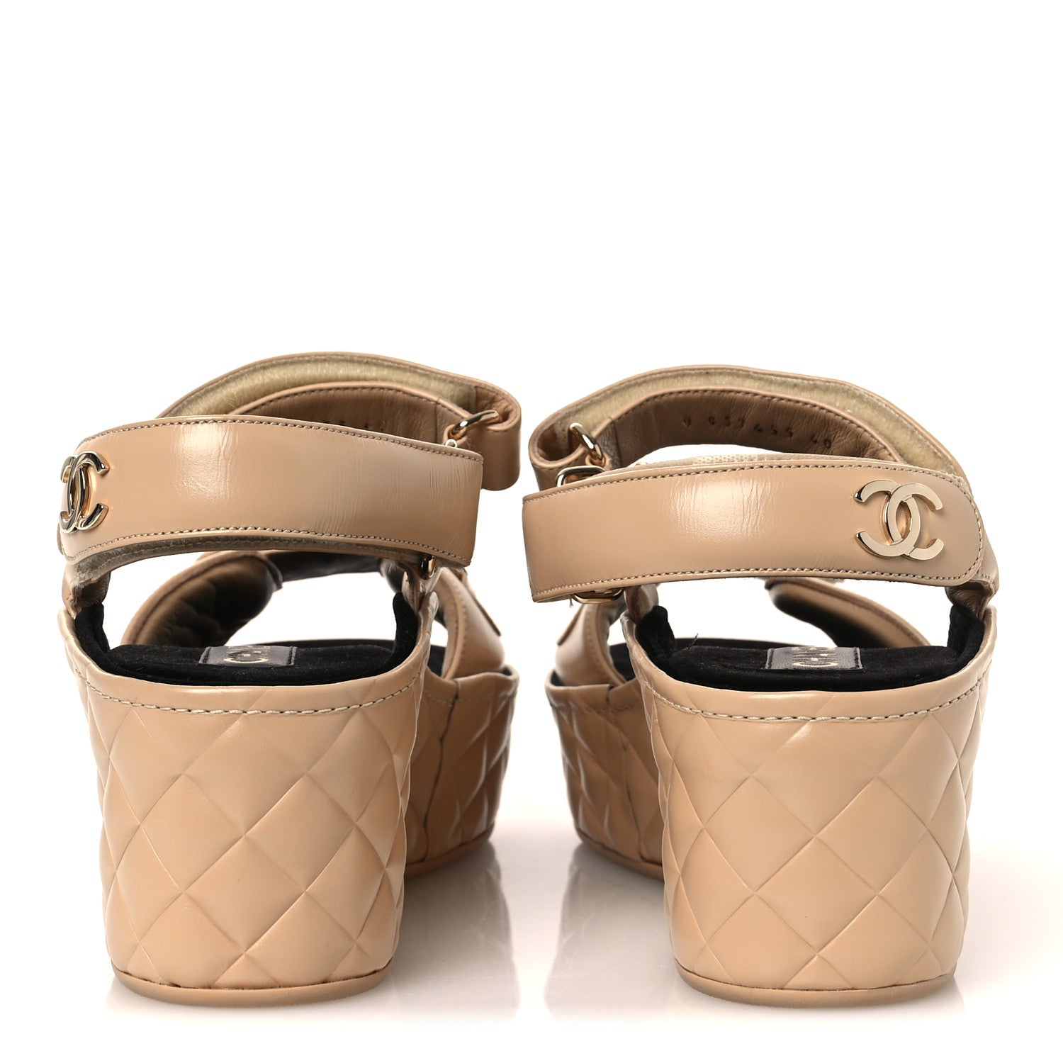 Chanel Shiny Calfskin Logo Platform Sandals 40 Beige 6 of 14