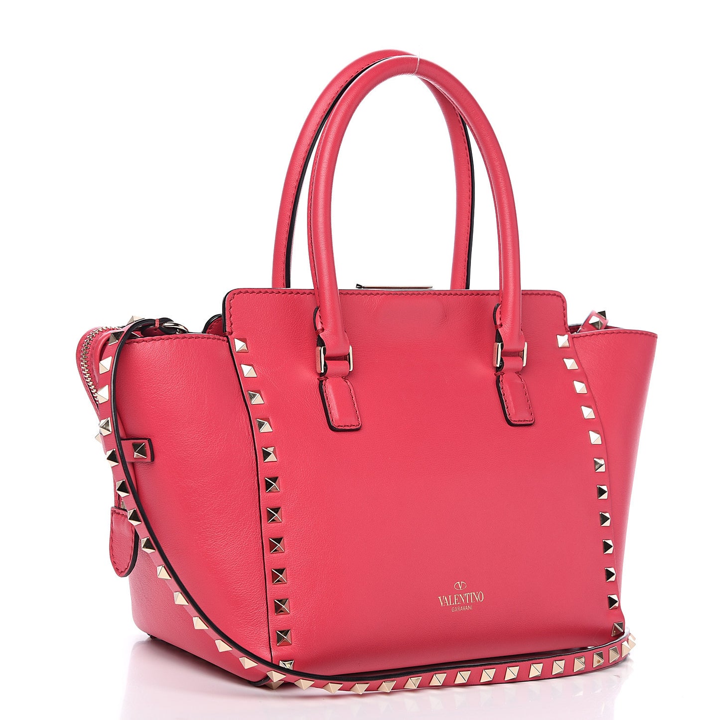 Vitello Small Rockstud Double Handle Tote Deep Fuxia