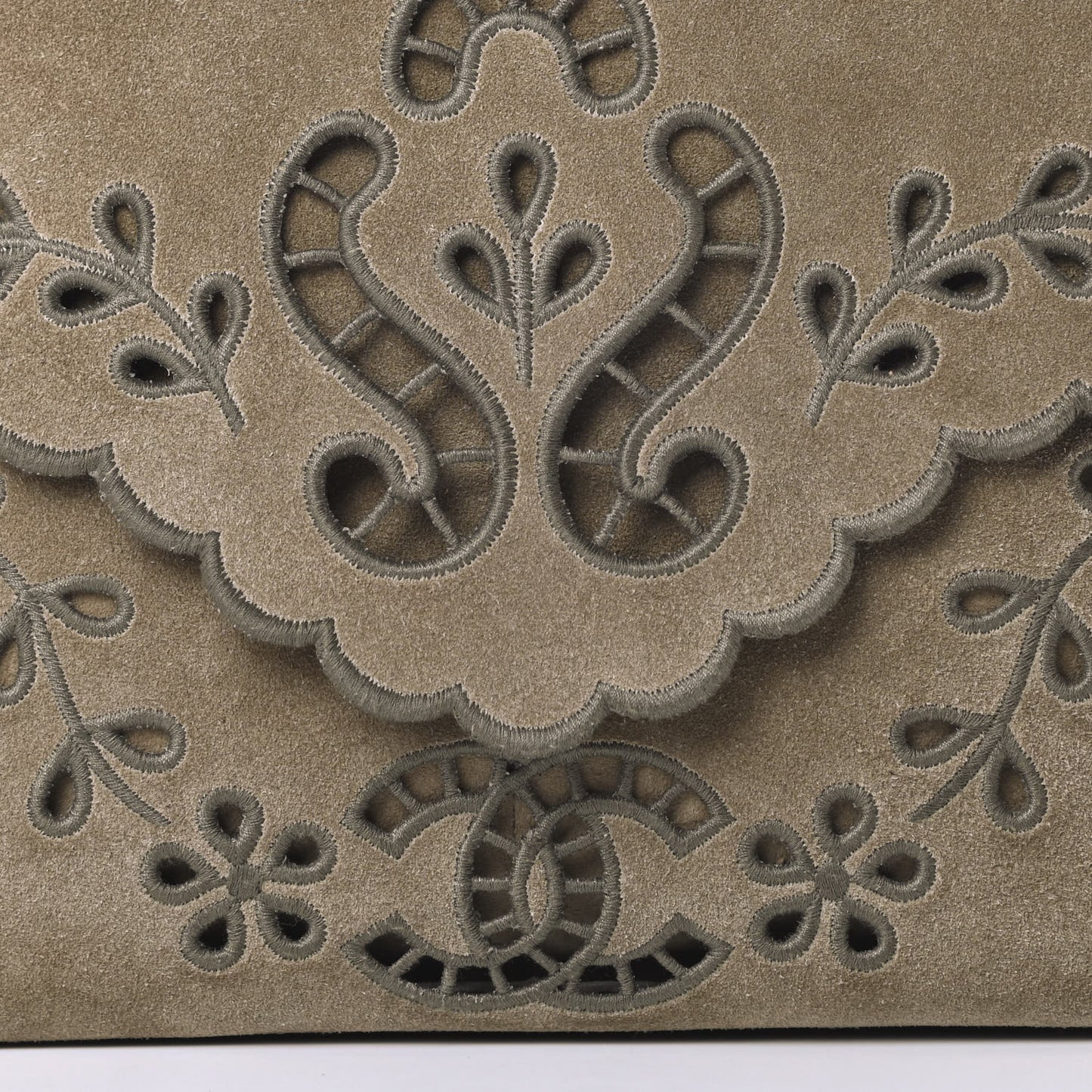 Suede Embroidered Flap Khaki