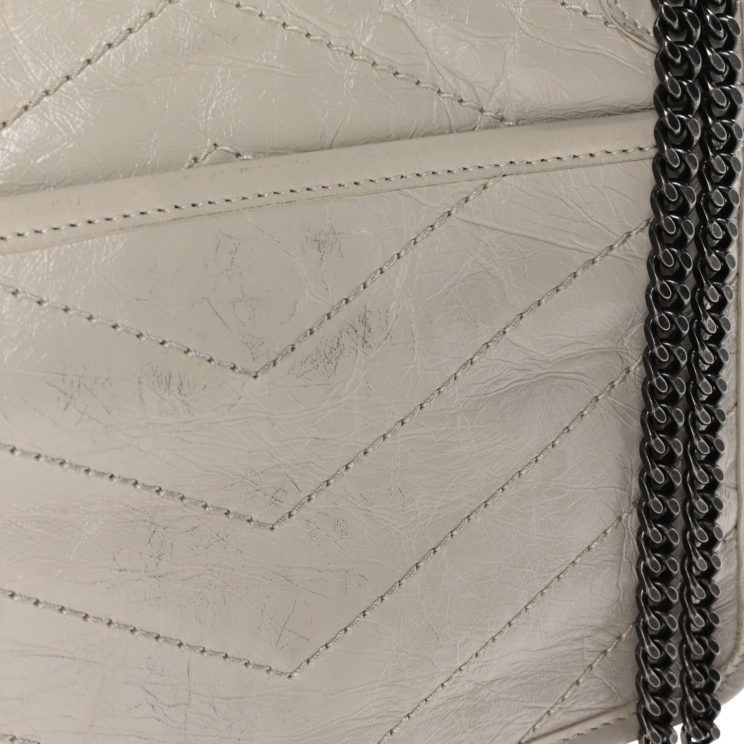 Saint Laurent Crinkled Calfskin Matelasse Monogram Baby Niki Chain Satchel Ivory 11 of 11