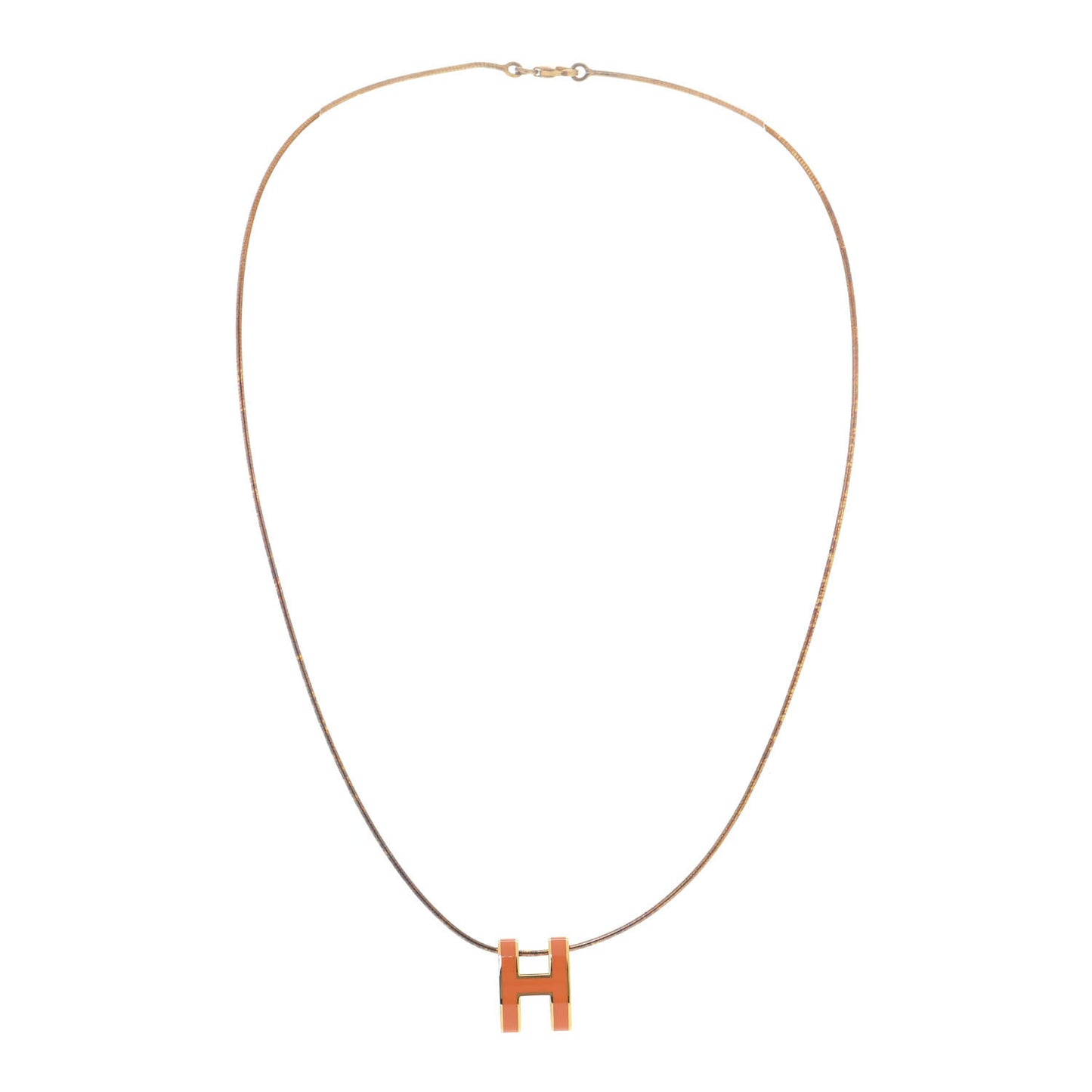Lacquered Gold Pop H Pendant Necklace Orange