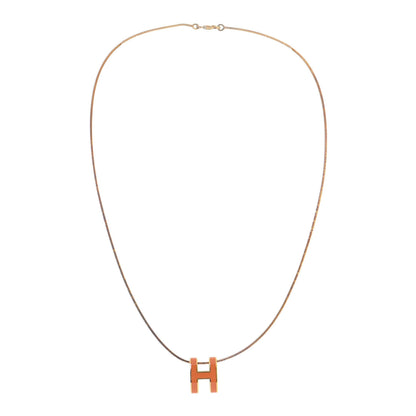 Hermes Lacquered Gold Pop H Pendant Necklace Orange 3 of 5