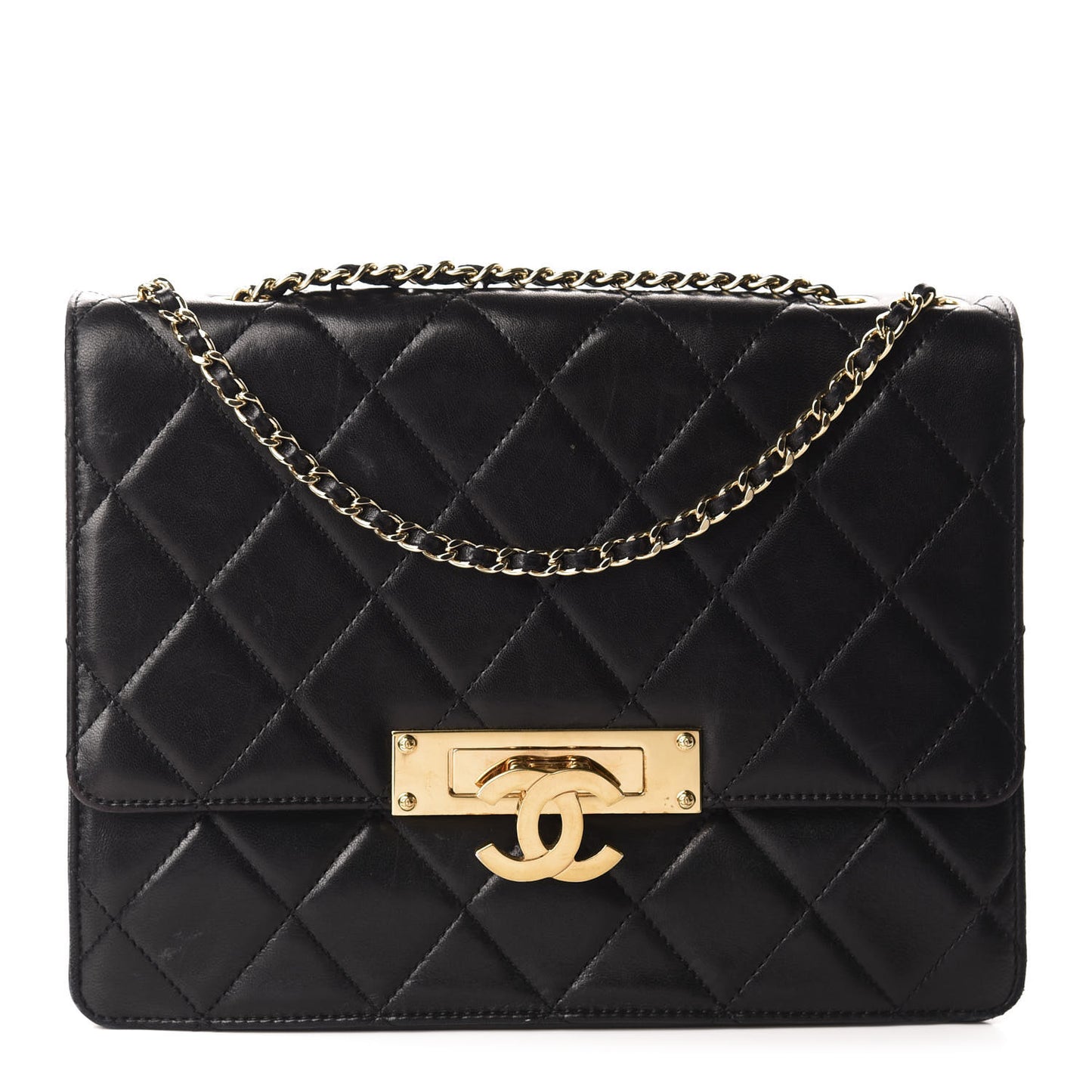 Lambskin Quilted Medium Golden Class Flap Black
