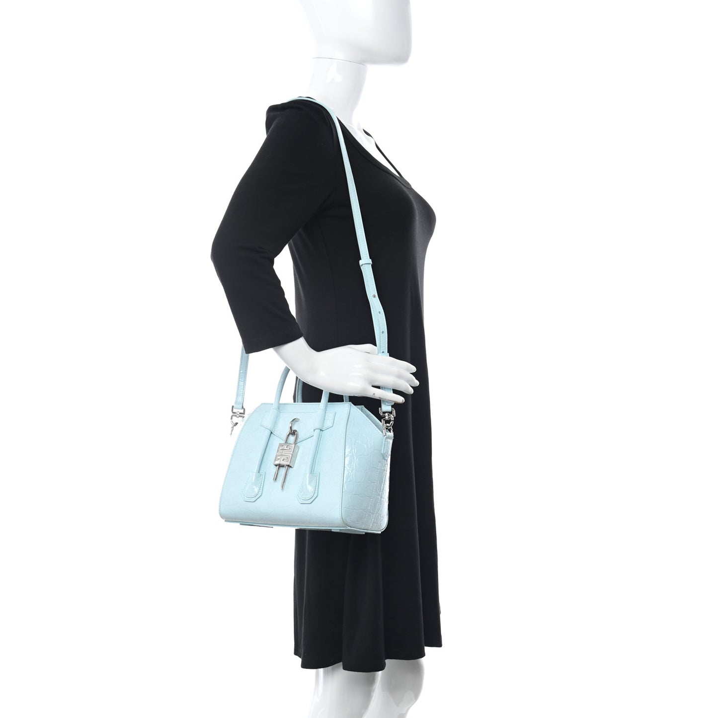 Calfskin Crocodile Embossed Mini Antigona Lock Sky Blue