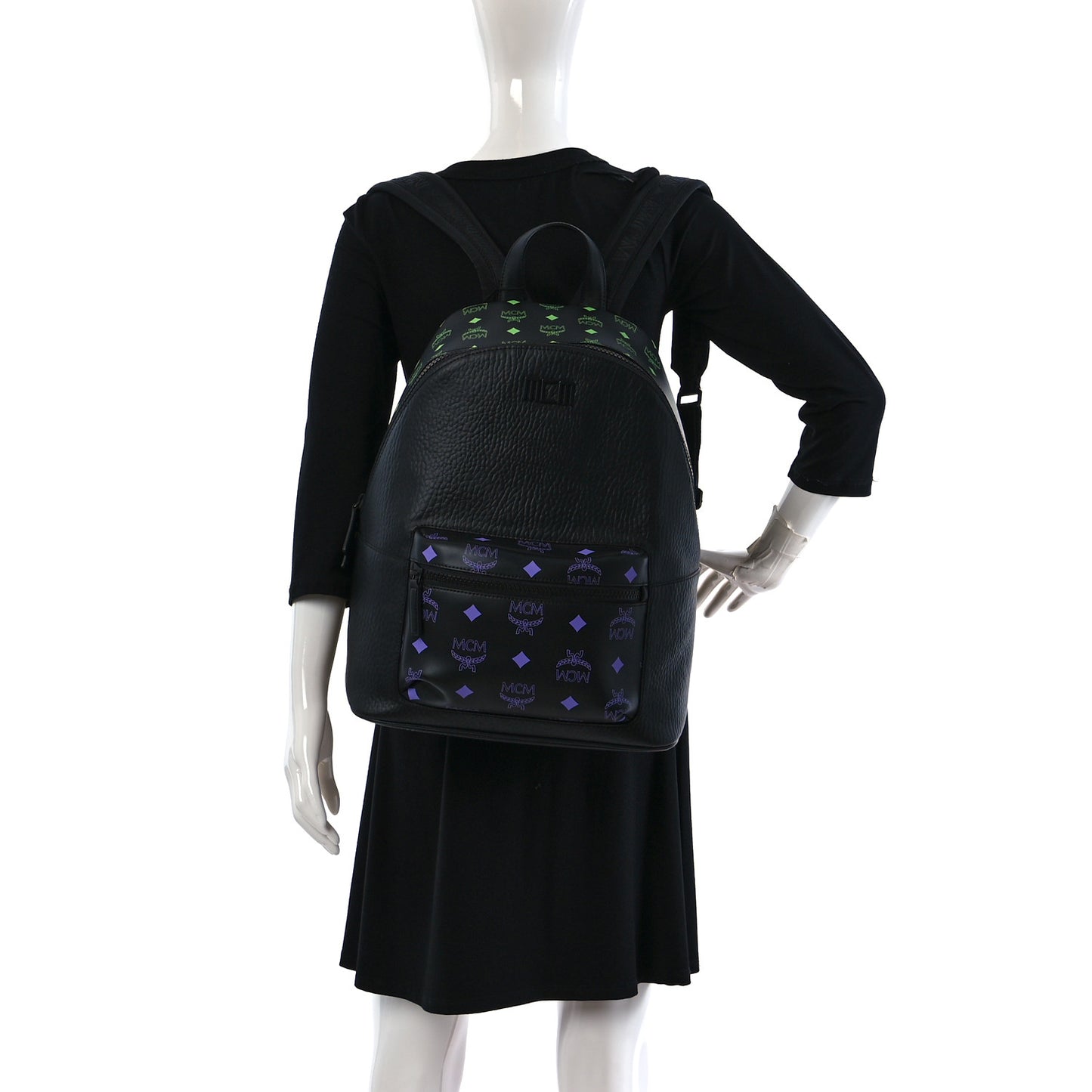 Grained Calfskin Visetos Color Splash Medium Backpack Black Dahlia Purple Summer Green